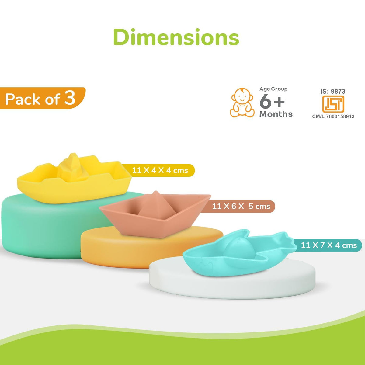 Orapple Floater Baby Bath Toys - BPA-Free Silicone Floating Toys (Pack of 3) - Boat Multi