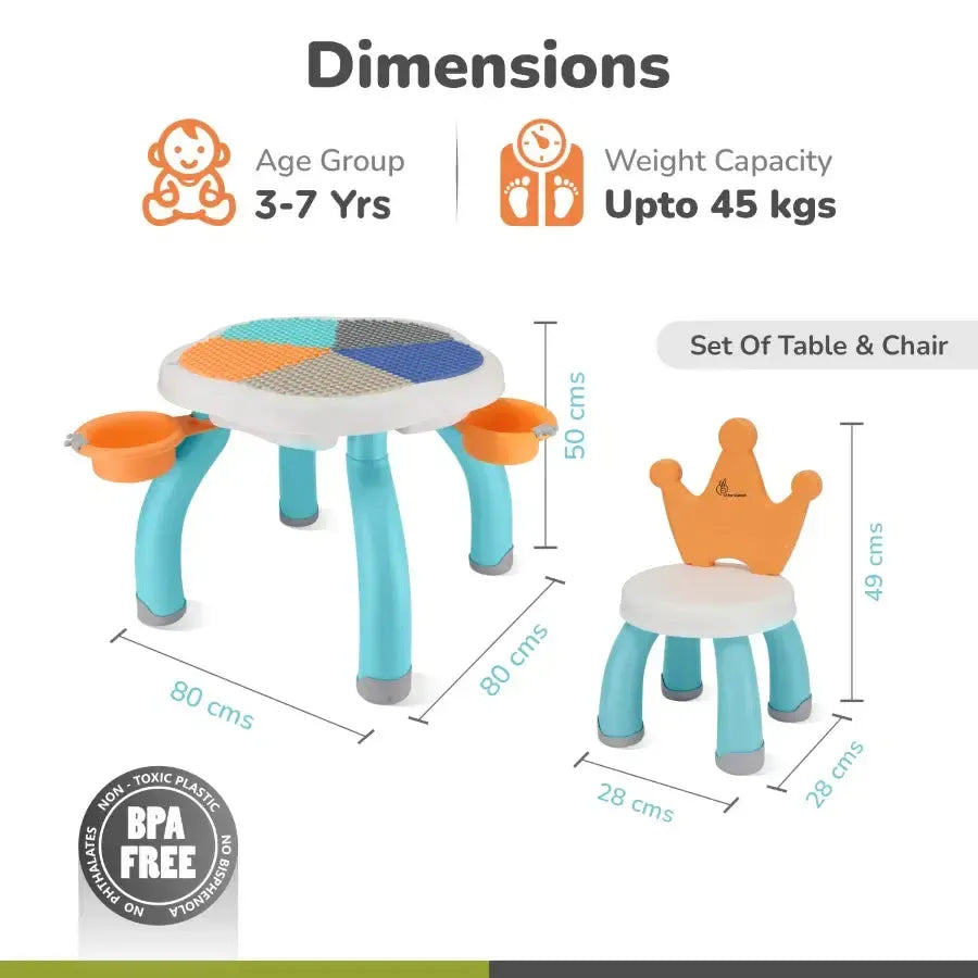 Little Genius Regal Kids Study Table With Chair - Lake Blue Multi