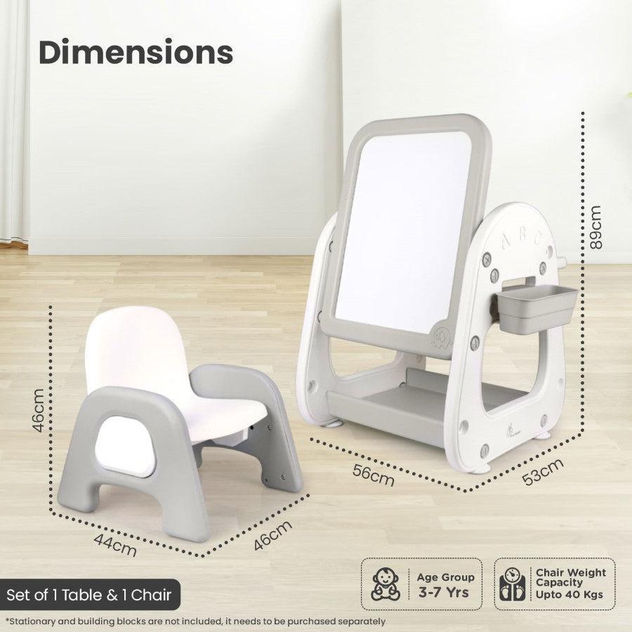 Little Genius Picasso – Multifunctional Kids Study Table Chair Set - White Grey