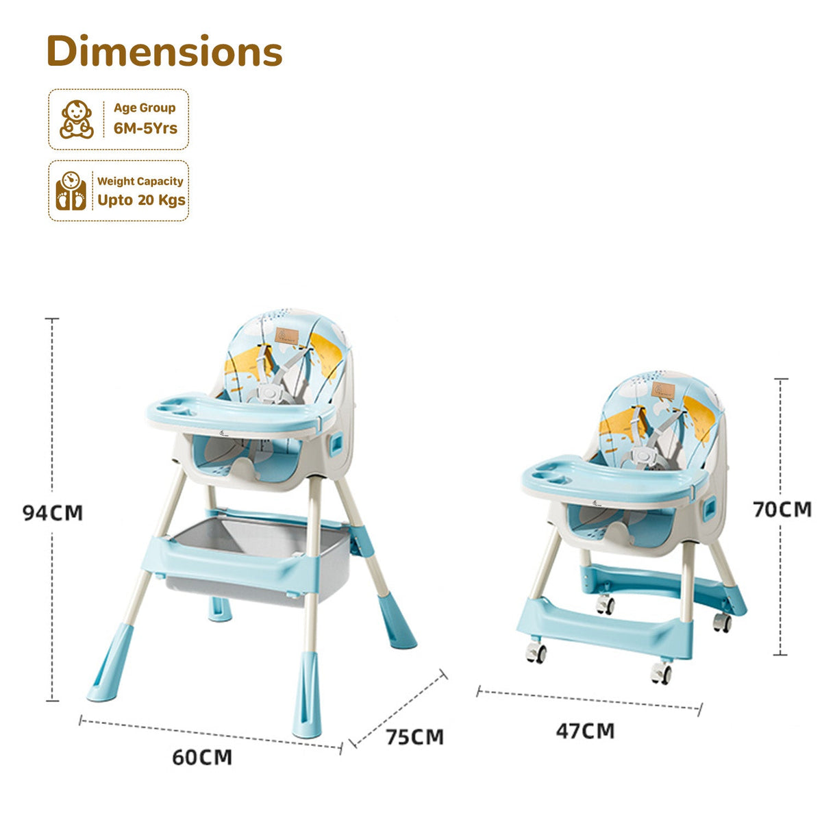 Sugar Doodle Plus High Chair For Kids 3-in-1 Convertible Design - Lake Blue