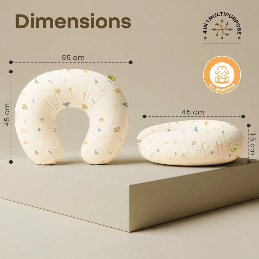 Snuggy Comfy Baby Feeding Pillow for Newborn Babies 0+ Months, Ergonomic Cotton Nursing Pillow with Tummy Time & Sitting Support - Abstract Beige
