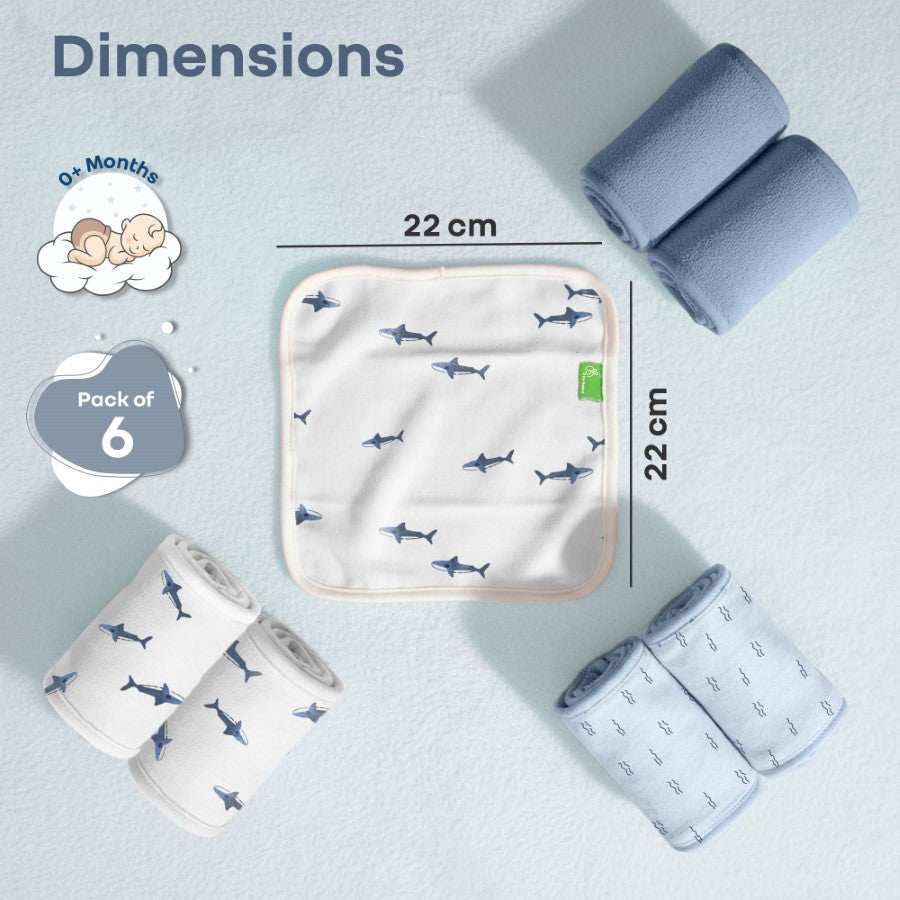 Softkins Washcloth - Ultra-Soft Cotton Baby Washcloth (Pack of 6) - Aqua Blue