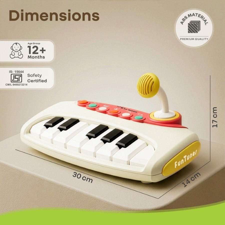 Orapple Funtunes Piano Musical Toy for Kids with Lights, Record & Play Function, 5-Level Volume Control & BIS Certified Safety (12+ Months) - Beige Multi