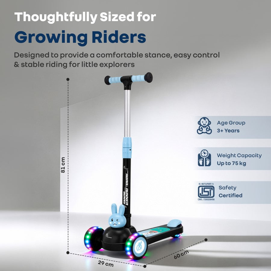 Road Runner Bunny Scooter For Kids With PU LED Wheels - Black Blue