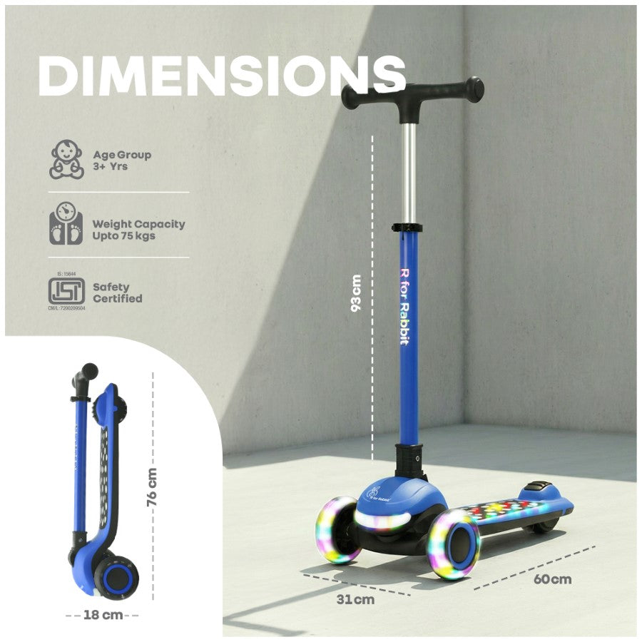 Road Runner Jazz Scooter for Kids With ABEC7 Bearings, LED PU Wheels & Foldable Frame - Blue Black