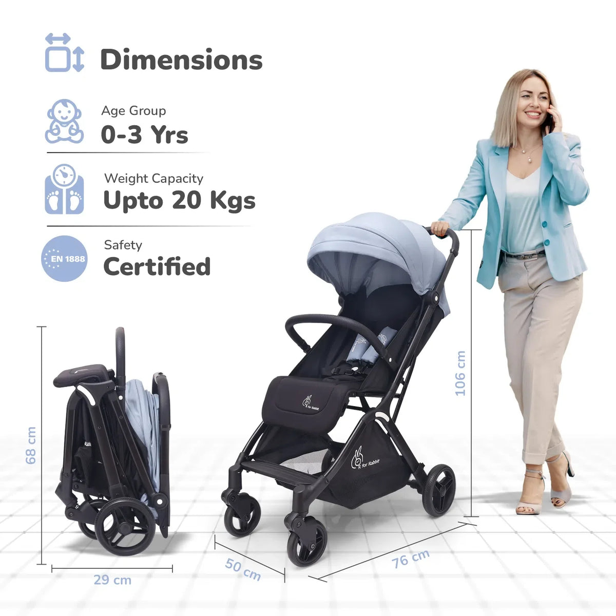 Street Smart Ace Auto Fold Kids Stroller - Blue Black