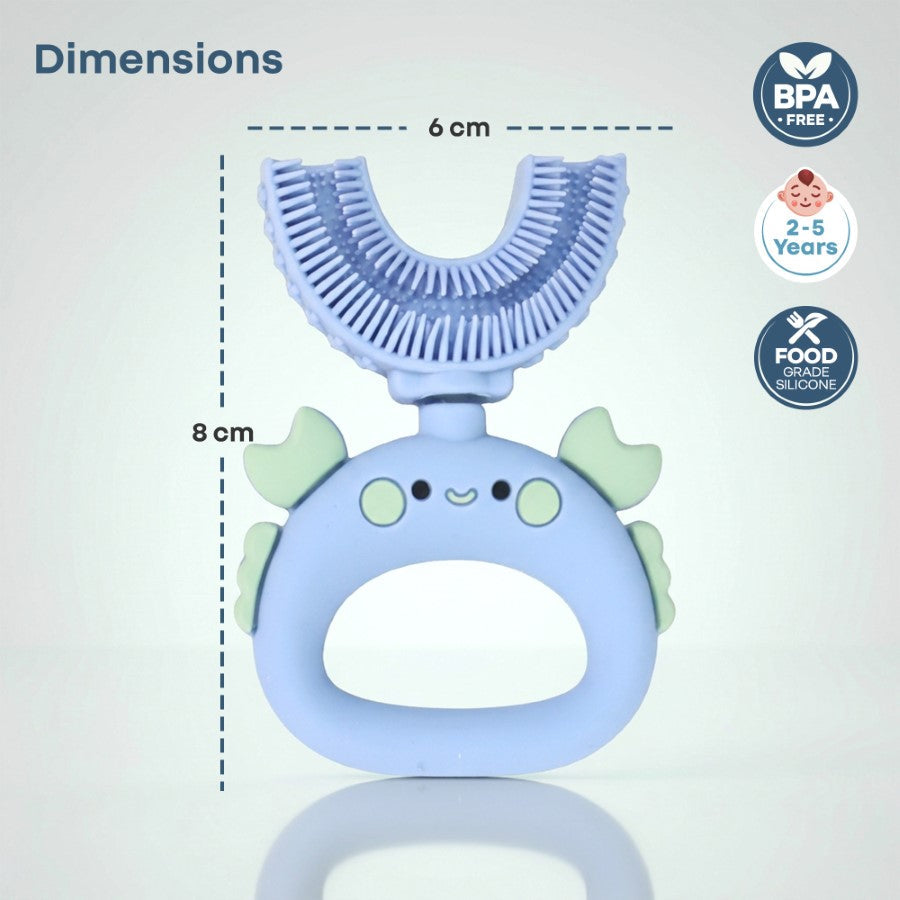 Tiny Smiles U Brush for Kids 2-5 Years, 360° U Shape Cleaning, Ultra Soft Silicone Bristles - Blue