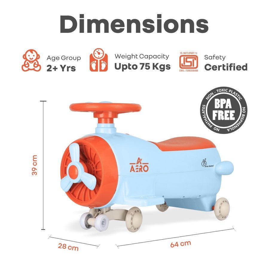Iya Iya Aero Swing Car for kids 2 in 1 Ride On With ABEC 7 Bearing - Blue Orange