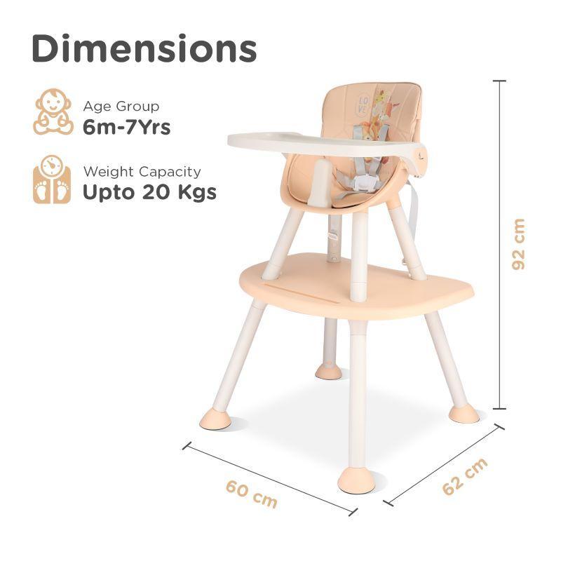 Cherry Berry Safari Baby High Chair, 3 in 1 Convertible High Chair Cum Kids Study Table - Beige