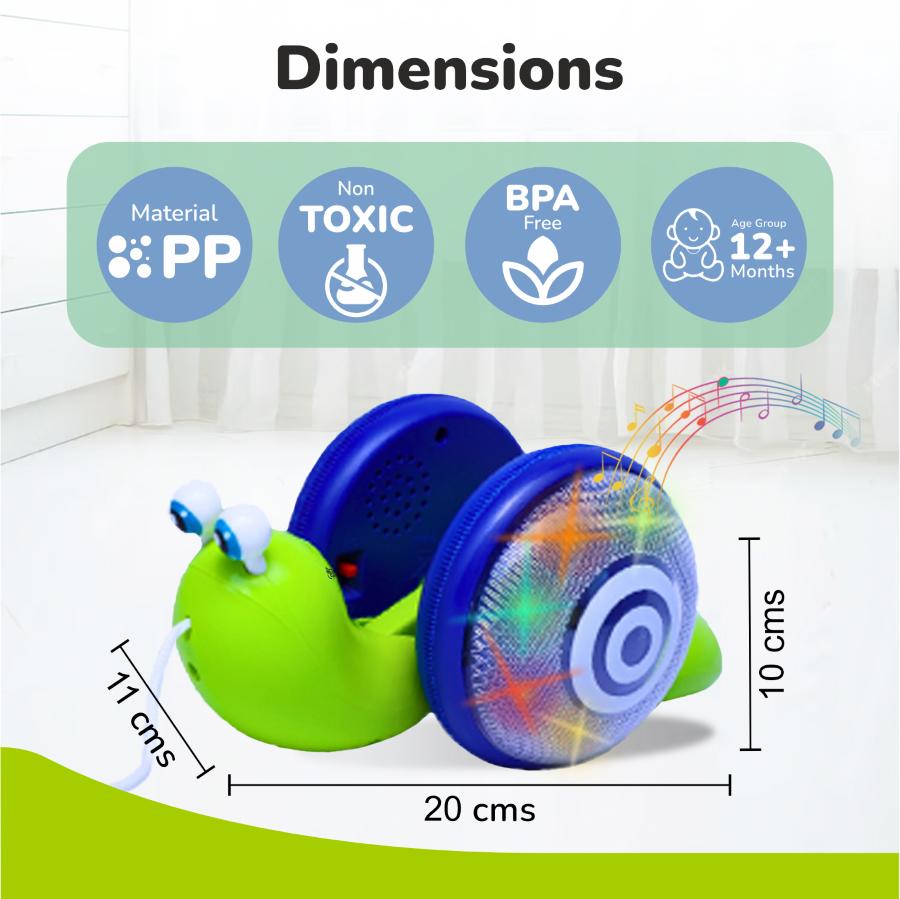 Orapple Snail Tune BPA-Free Musical Pull Toy for Kids with Lights & Music - Green Blue