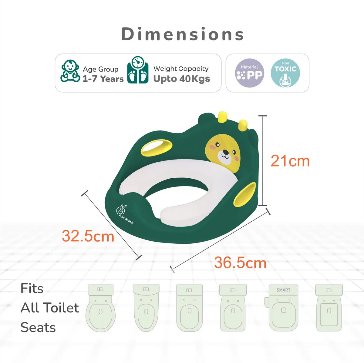 Minimo Teddy Toilet Seats Happy And Comfy Potty Training Seat For Baby - Green Yellow