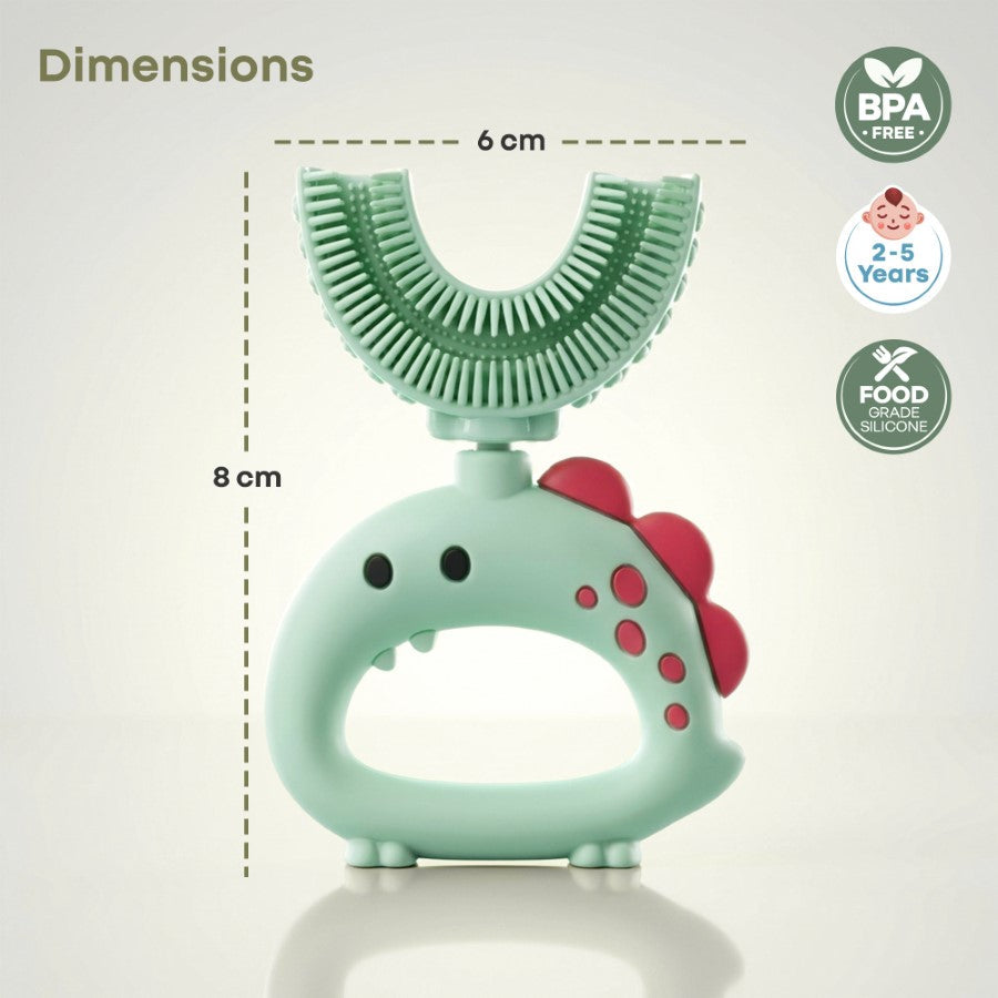 Tiny Smiles U Brush for Kids 2-5 Years, 360° U Shape Cleaning, Ultra Soft Silicone Bristles - Green