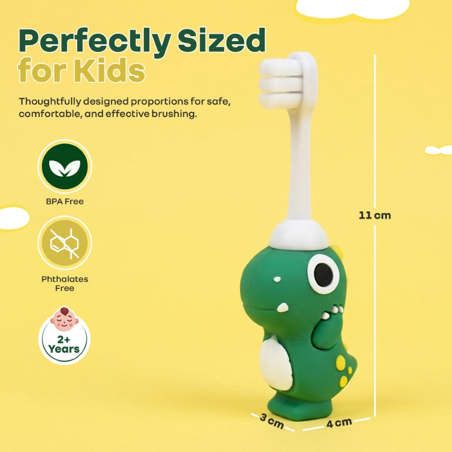 Tiny Smiles Dino Kids Toothbrush, Ultra-Soft Bristles for Gentle Oral Care, BPA-Free, Kids Brush for 2+ Years - Green