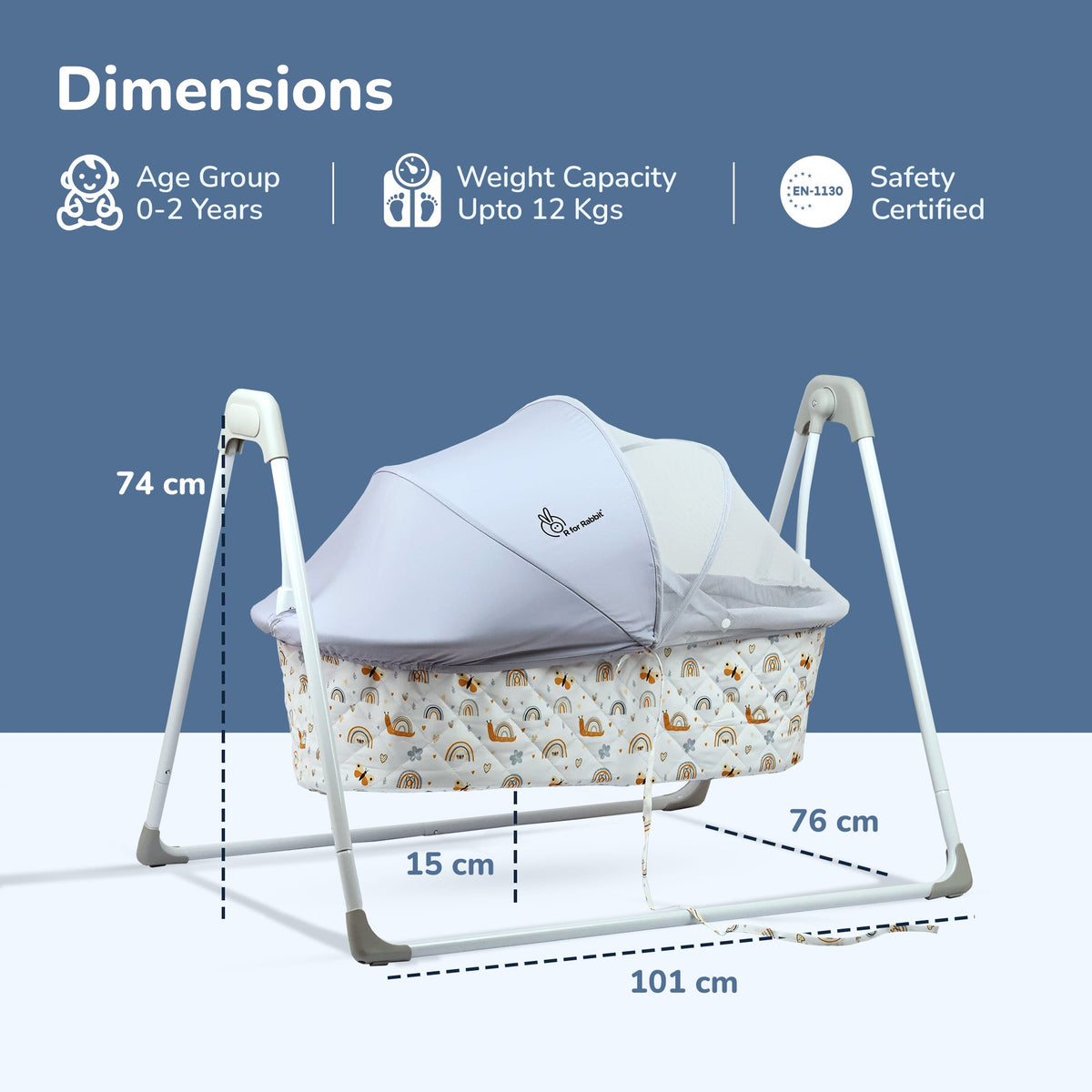 Lullabies Manual Baby Cradle Safe & Comfortable Baby Bed - Grey Multi
