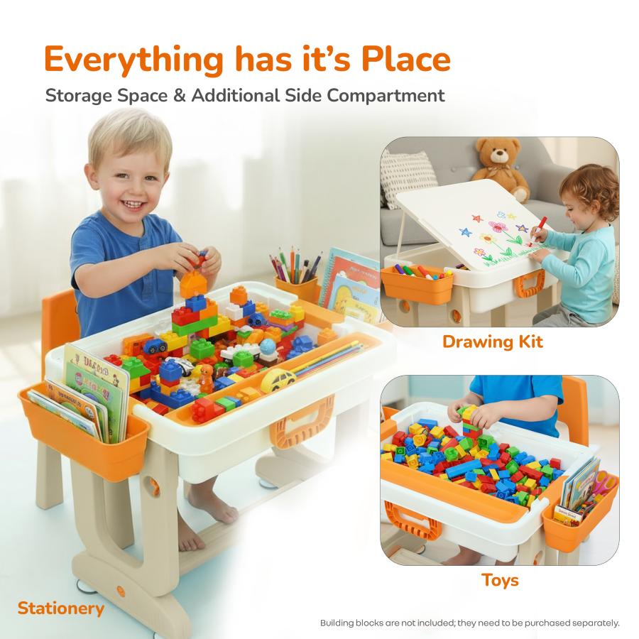 Little Genius Learner Study Table Set for Kids 4-in-1 Multifunctional Study Table With Portable, Safe & Smart Design - Grey Multi