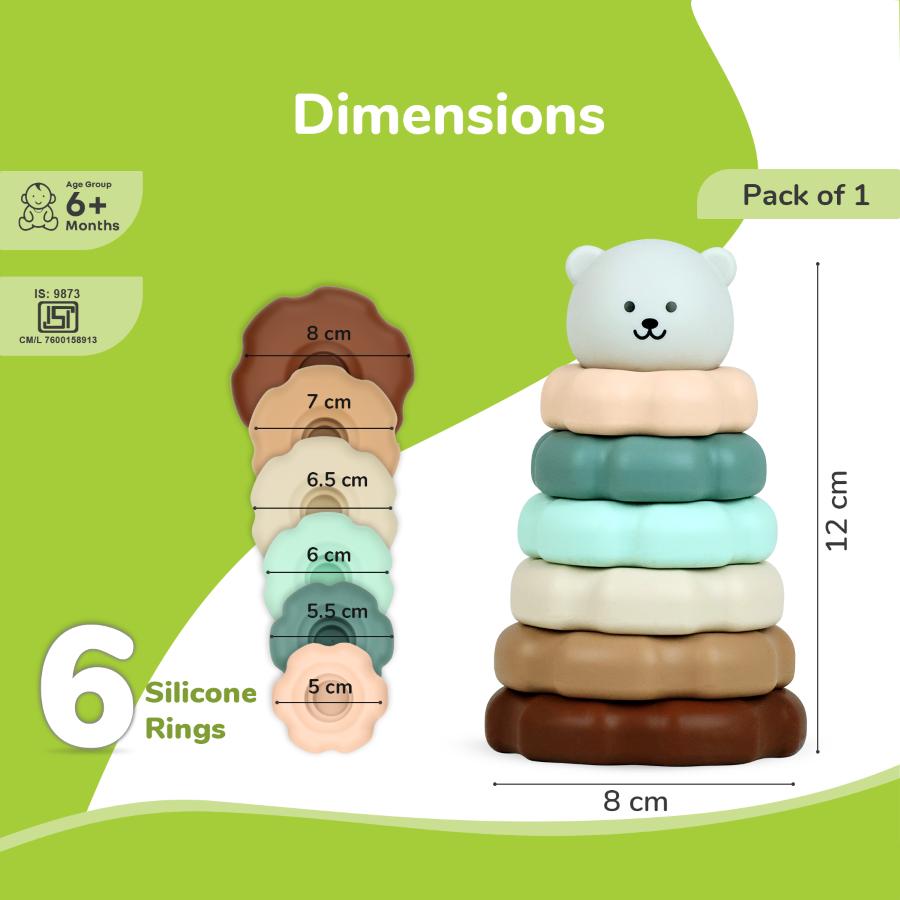 Orapple Teddy Stacker - Fun & Safe Educational Stacking Toy for Babies - Grey Teddy