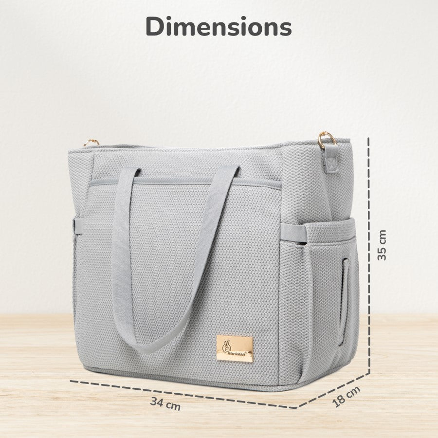 Caramello Tote Multi Purpose Diaper Bag With Spacious Storage - Grey