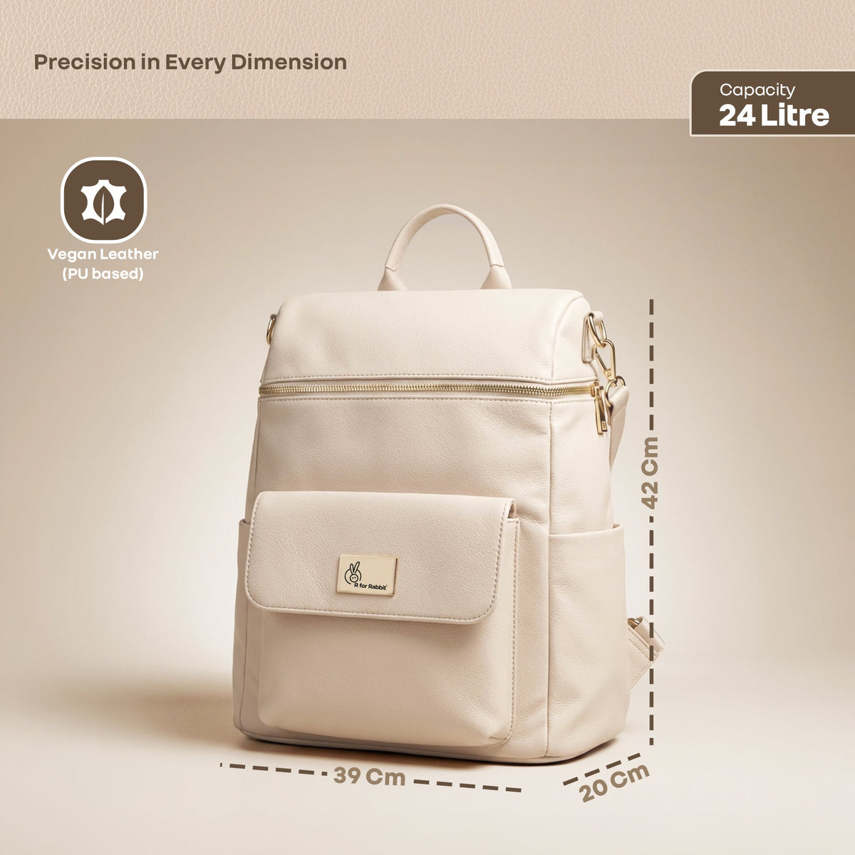 Caramello Bold Ivy Diaper Bag for Moms, Dual Carry Sling, Insulated Bottle Pockets With Premium Vegan Leather - Ivory Beige