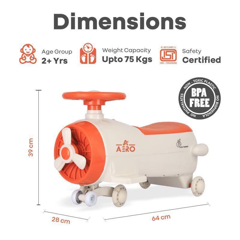 Iya Iya Aero Swing Car for kids 2 in 1 Ride On With ABEC 7 Bearing - Cream Orange