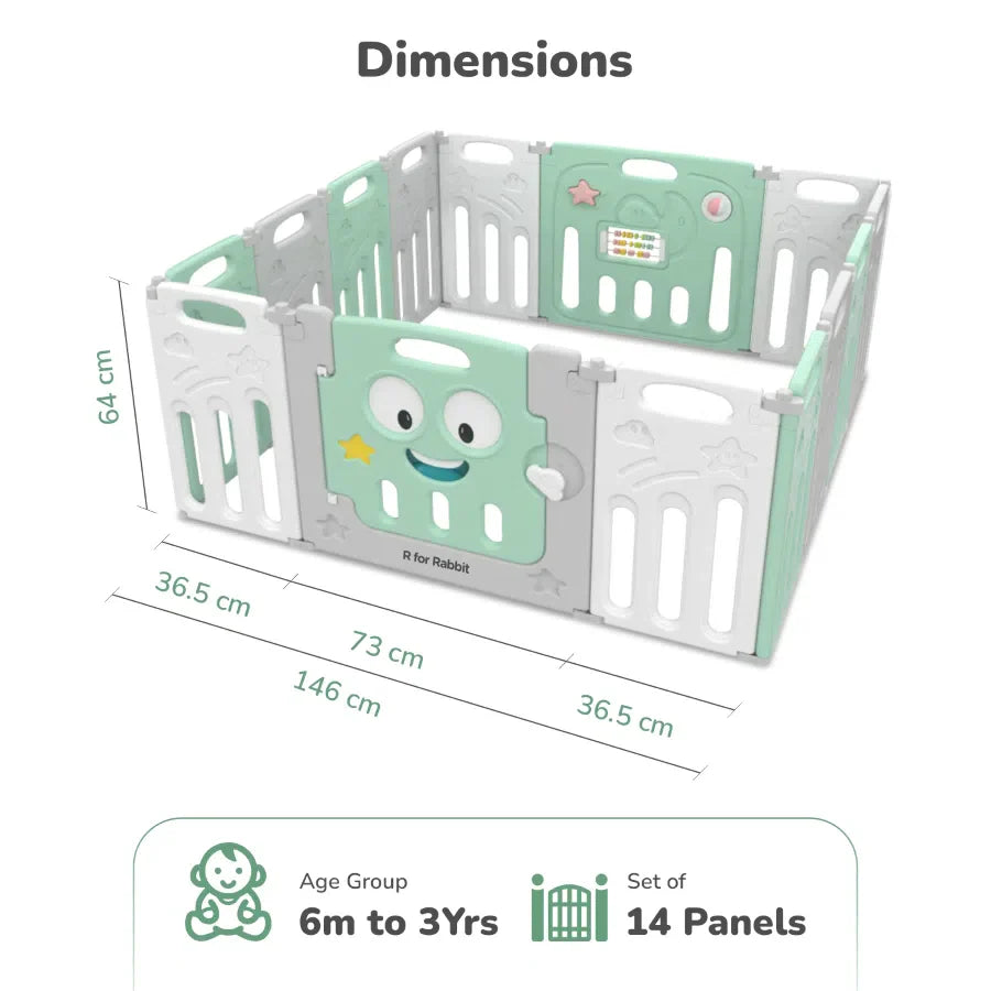 Joyland Playard For Kids 14-Panel Playard, Babies' Play Area, Indoor Setup - Green White