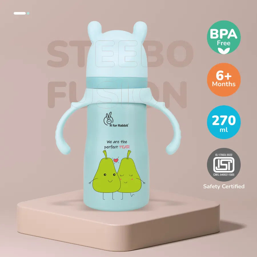 Steebo Fusion Spout Cup Stainless Steel Bottle For Kids, 270ml Leak Proof - Lake Blue