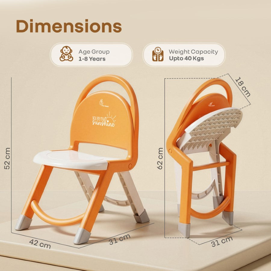 Jelly Bean Zippy Foldable Kids Chair - Ergonomic, Durable PP Material, Triangular Stable Structure, Travel-Friendly & Multi-Activity Chair (1-8 Years) - Orange White