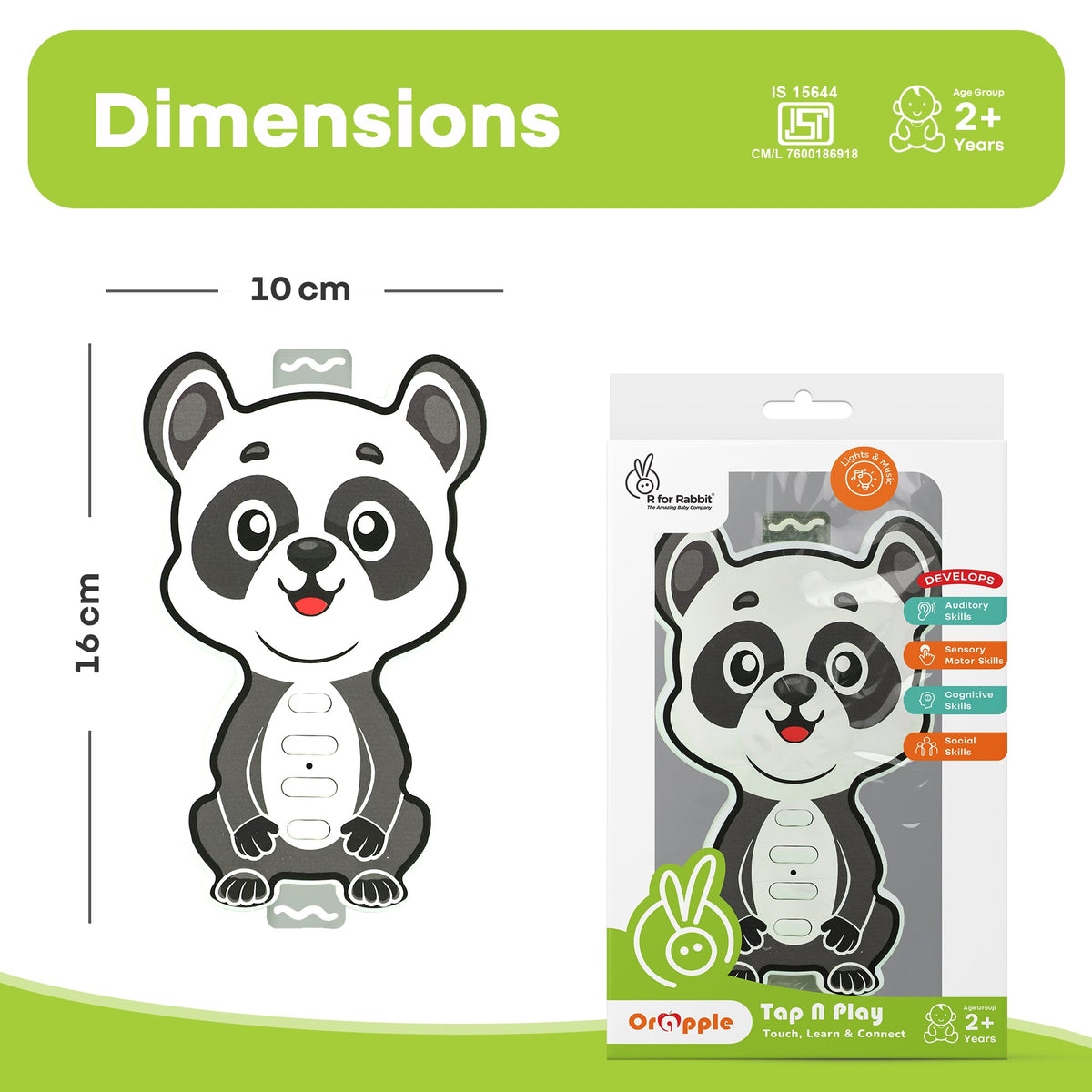Orapple Tap N Play Musical Learning Toy with 4 Fun Modes Toy for Kids 2+ Years - Panda