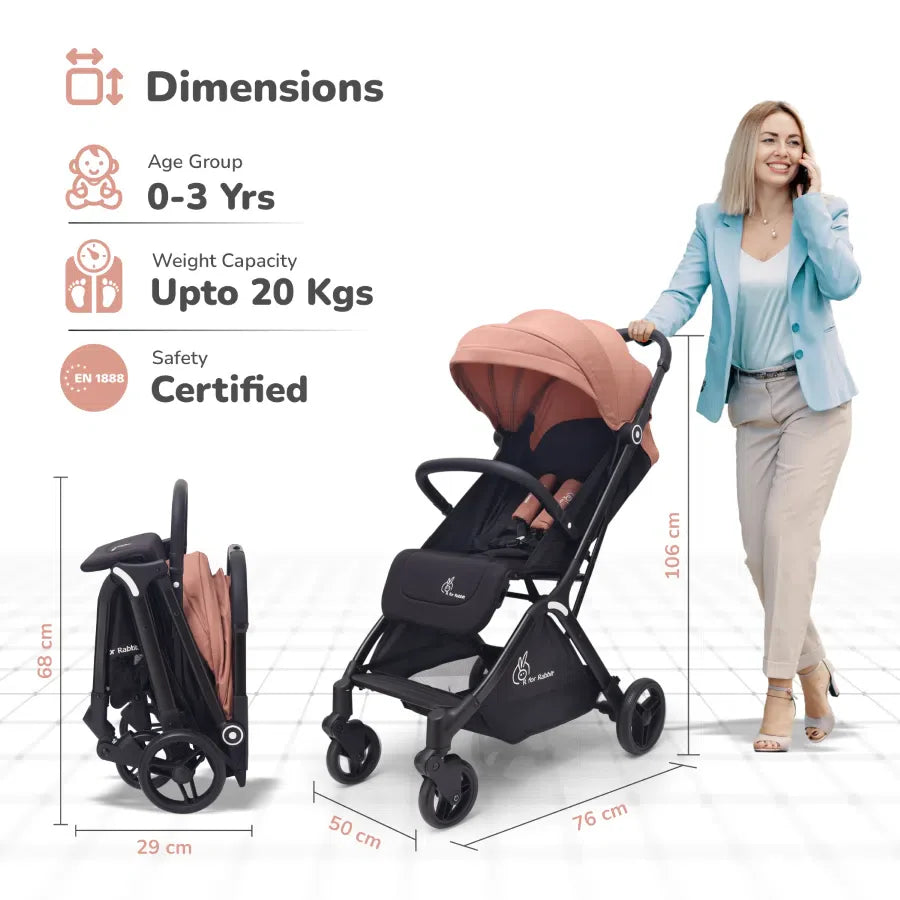 Street Smart Ace Auto Fold Kids Stroller - Peach Black