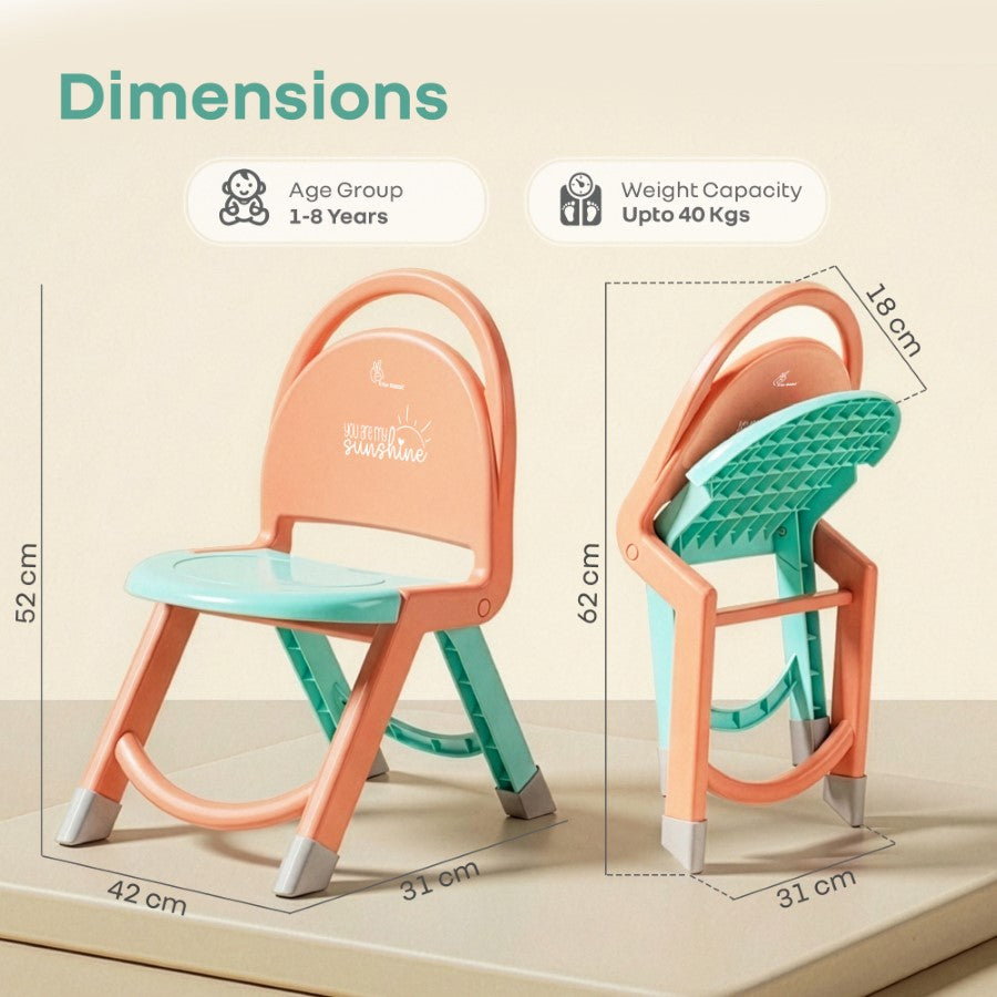 Jelly Bean Zippy Foldable Kids Chair - Ergonomic, Durable PP Material, Triangular Stable Structure, Travel-Friendly & Multi-Activity Chair (1-8 Years) - Peach Green
