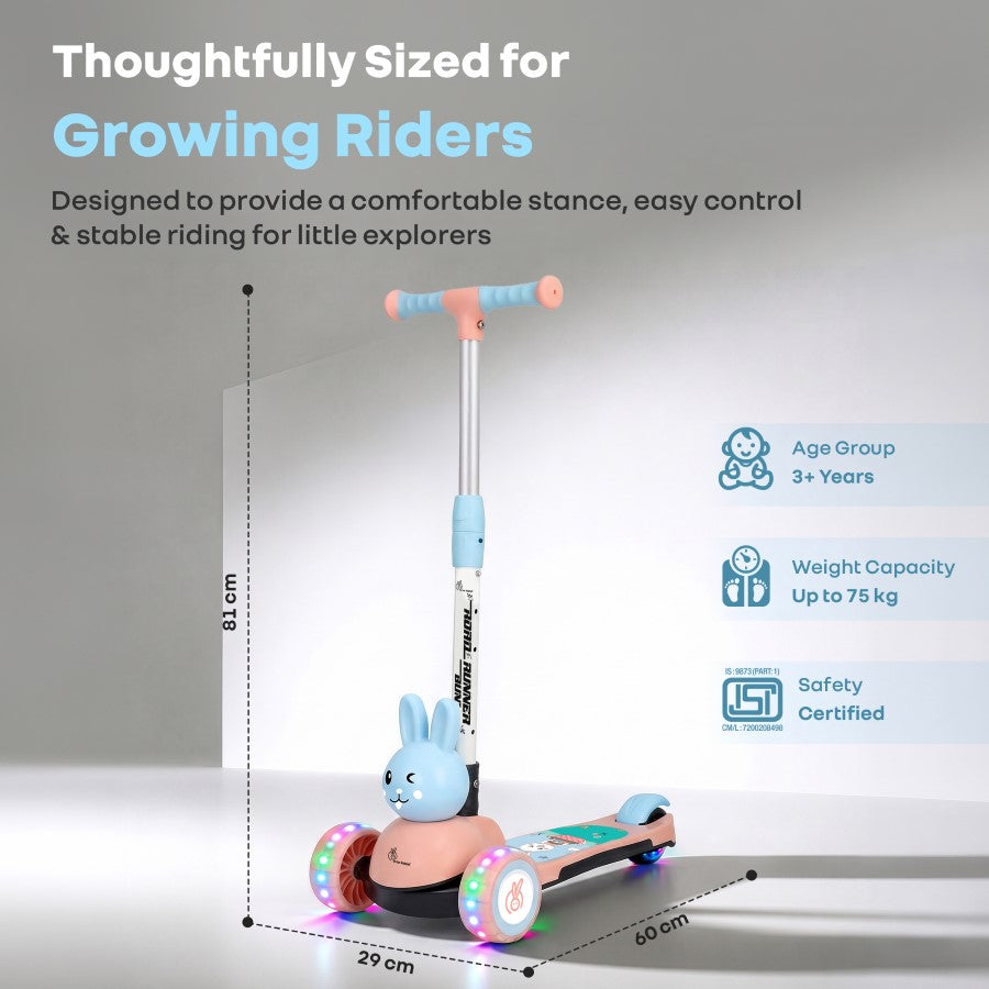 Road Runner Bunny Scooter For Kids With PU LED Wheels - Pink Blue