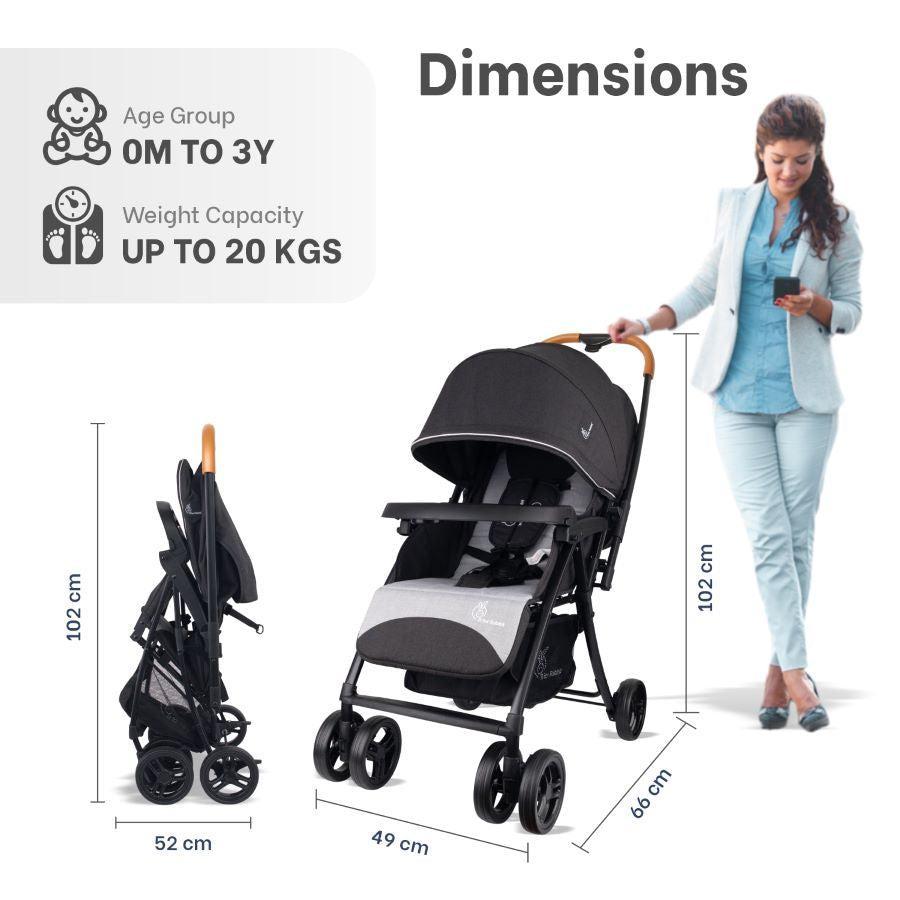 Poppins Joy Cute Stroller For Kids - Black Grey