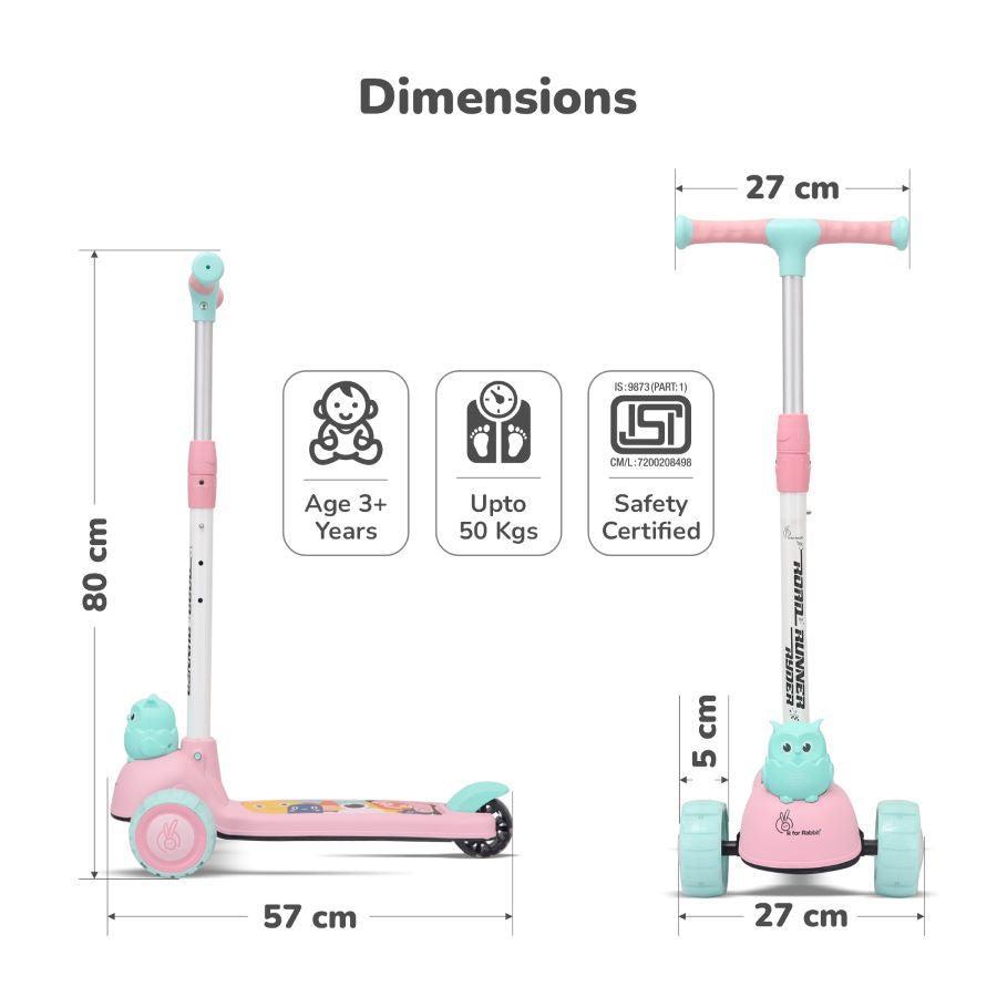 Road Runner Ryder Kids Scooter - PU LED wheels & Multi-Level Height Adjustment - Pink Blue