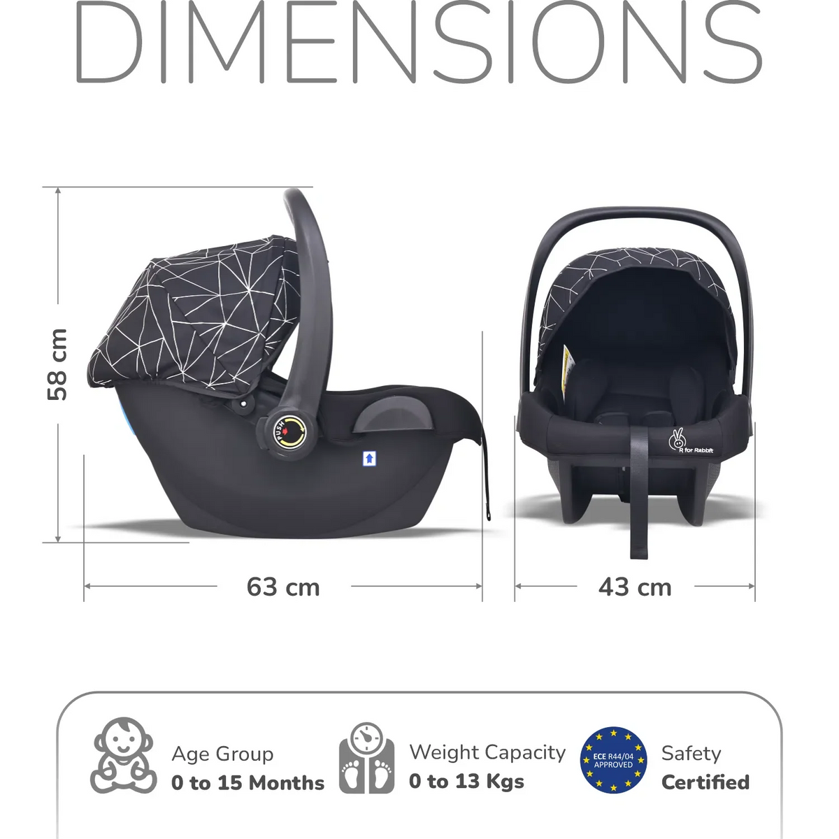 Picaboo NXG 4 In 1 Multipurpose Baby Carry Cot With 3-Point Safety Harness - Silver Black