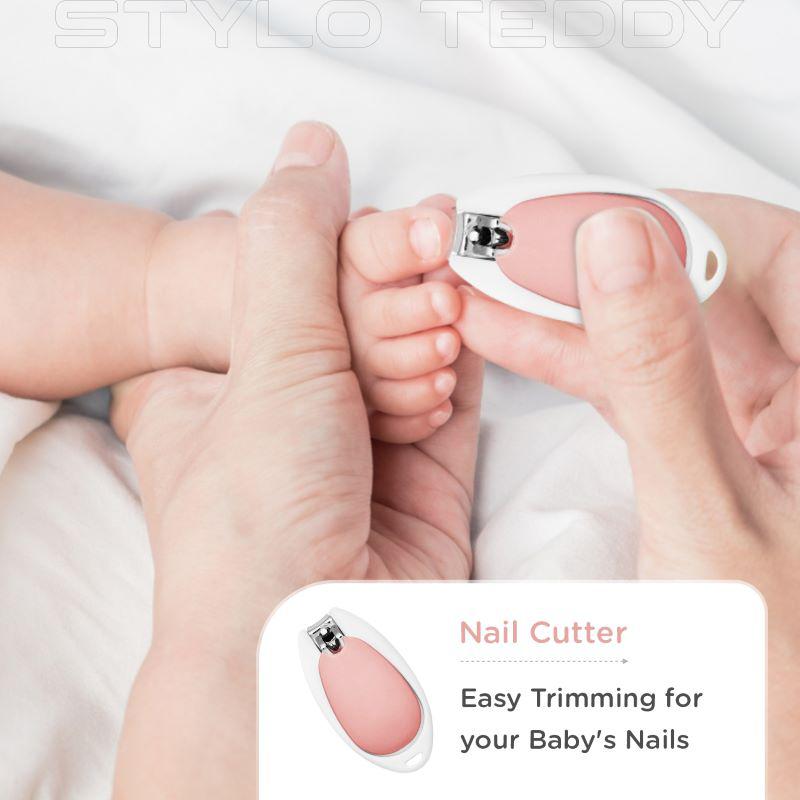 Stylo Teddy Baby Manicure Set Nail Cutter & Nail Filer, Scissor, Tweezer, Ear Pick - Pink