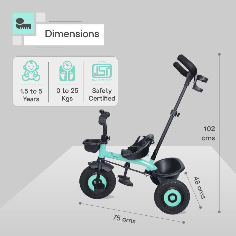 Tiny Toes T20 Plus Tricycle - 2 in 1, Rubber Wheels, Adjustable Parental Control, Cup Holder - Lake Blue