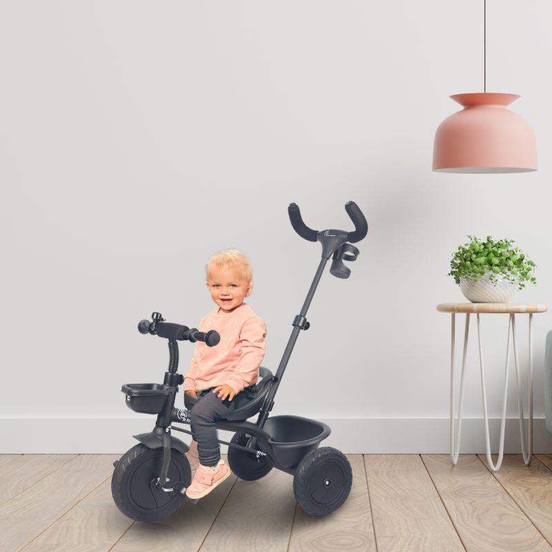 Tiny Toes T20 Plus Tricycle - 2 in 1, Rubber Wheels, Adjustable Parental Control, Cup Holder - Black