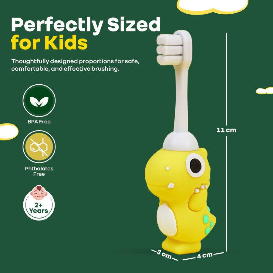 Tiny Smiles Dino Kids Toothbrush, Ultra-Soft Bristles for Gentle Oral Care, BPA-Free, Kids Brush for 2+ Years - Yellow