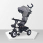 Tiny Toes T40 Ace Tricycle - EVA Wheels, 360 Rotatable Seat, Adjustable Canopy, Parental Control, Front & Rear Baskets - Grey Black