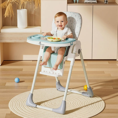 Marshmallow Lite High Chair - 6 Level Height Adjustment, 3 Recline Modes, Adjustable & Removable Meal Tray - Blue