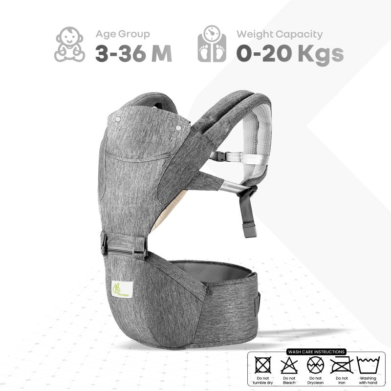 Upsy Daisy Cool Baby Carrier - Multi-Positional Versatility, Detachable cap, Breathable Fabric - Grey