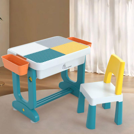 Little Genius Learner Kids Study Table Set with Chair - Blue White