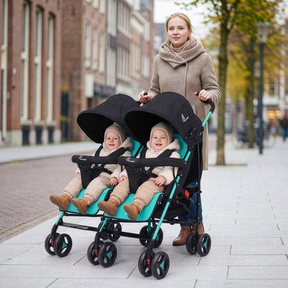 Ginny and Johnny Stroller Compact Fold, Dual Basket, Multi-Position Recline Seat, Rear Brake - Blue Black