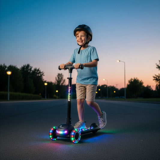 Road Runner Jazz Scooter for Kids With ABEC7 Bearings, LED PU Wheels & Foldable Frame - Pure Black