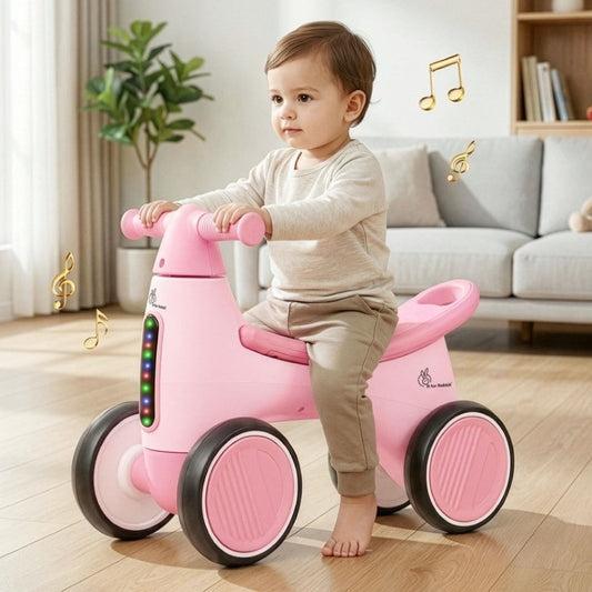 Speedster Glider Baby Ride On Car – Fun Push Ride with Music, LED Lights, Toy Storage & EVA Wheels - Pink