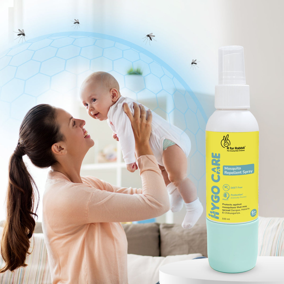 Hygocare Natural Mosquito Repellent Spray for Babies - 8 Hours Protection, DEET-Free (100ml) - White