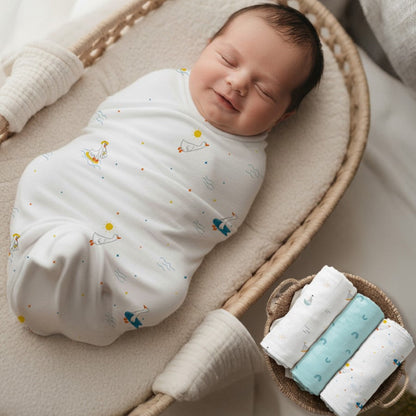 Cuddlez Muslin Baby Swaddle 100% Cotton Baby Swaddle Soft & Breathable Multipurpose Cloth (Pack of 3) - Multicolor Aqua