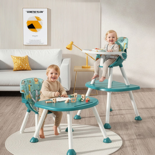 Cherry Berry Safari Baby High Chair, 3 in 1 Convertible High Chair Cum Kids Study Table - Lake Blue