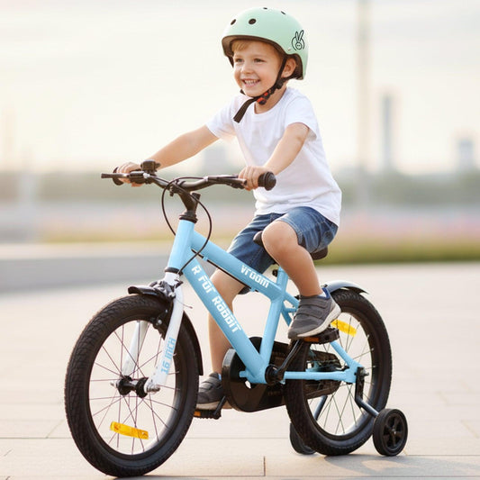Vroom Bicycle For Kids 16 Inch With 90% Plug And Play For Ease Of Installation, Wide Training Wheels, Adjustable Seat, 4-7yrs, Upto 40kgs - Lake Blue