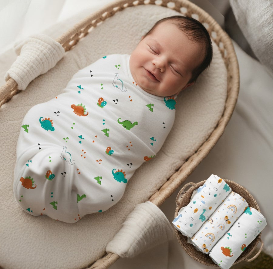 Cuddlez 100% Muslin Baby Swaddle for Newborns (Pack of 3) - Multi Safari