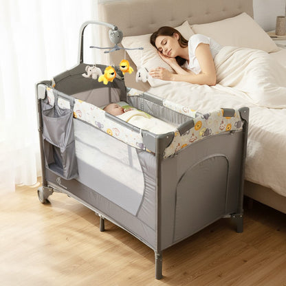 Hide N Seek Multiplay Cot - Convertible Baby Cot with Diaper Changer, Playpen & Travel Bag - Black Multi